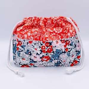 Knitting Project, Drawstring, Floral Yarn Storage Pouch, Handmade Lined Cotton Bag, Cottagecore Craft Gift image 4