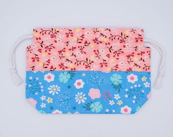 Proyecto de tejido, cordón ajustable, bolsa de almacenamiento de hilo floral, bolsa de algodón forrada hecha a mano, regalo artesanal estilo cottagecore