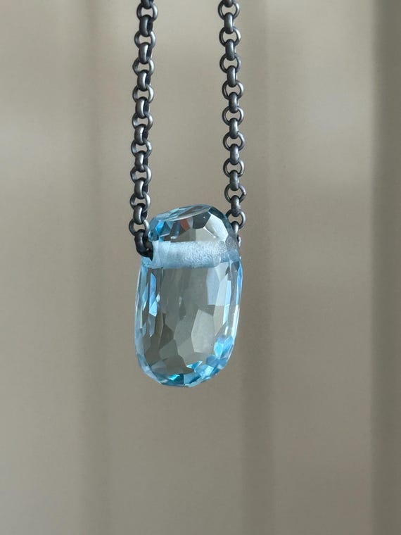 Blue Topaz nugget charm necklace, November birthstone gift for her, throat chakra jewellery