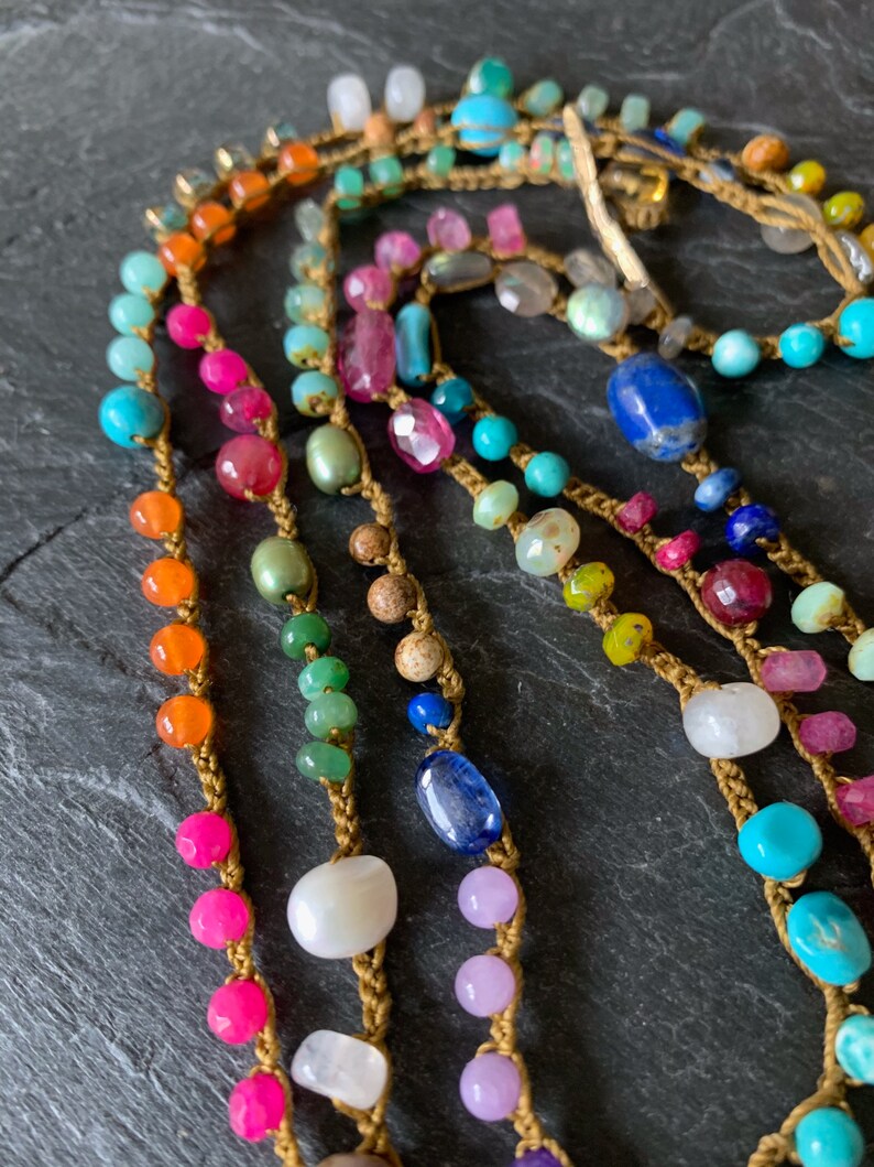 colourful boho crochet jewellery Double strand layering bohemian wing necklace Angel wing necklace