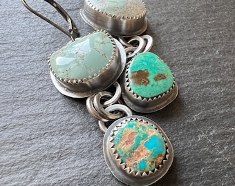 Mismatched turquoise earrings, bezel set earrings set in sterling silver, boho jewellery
