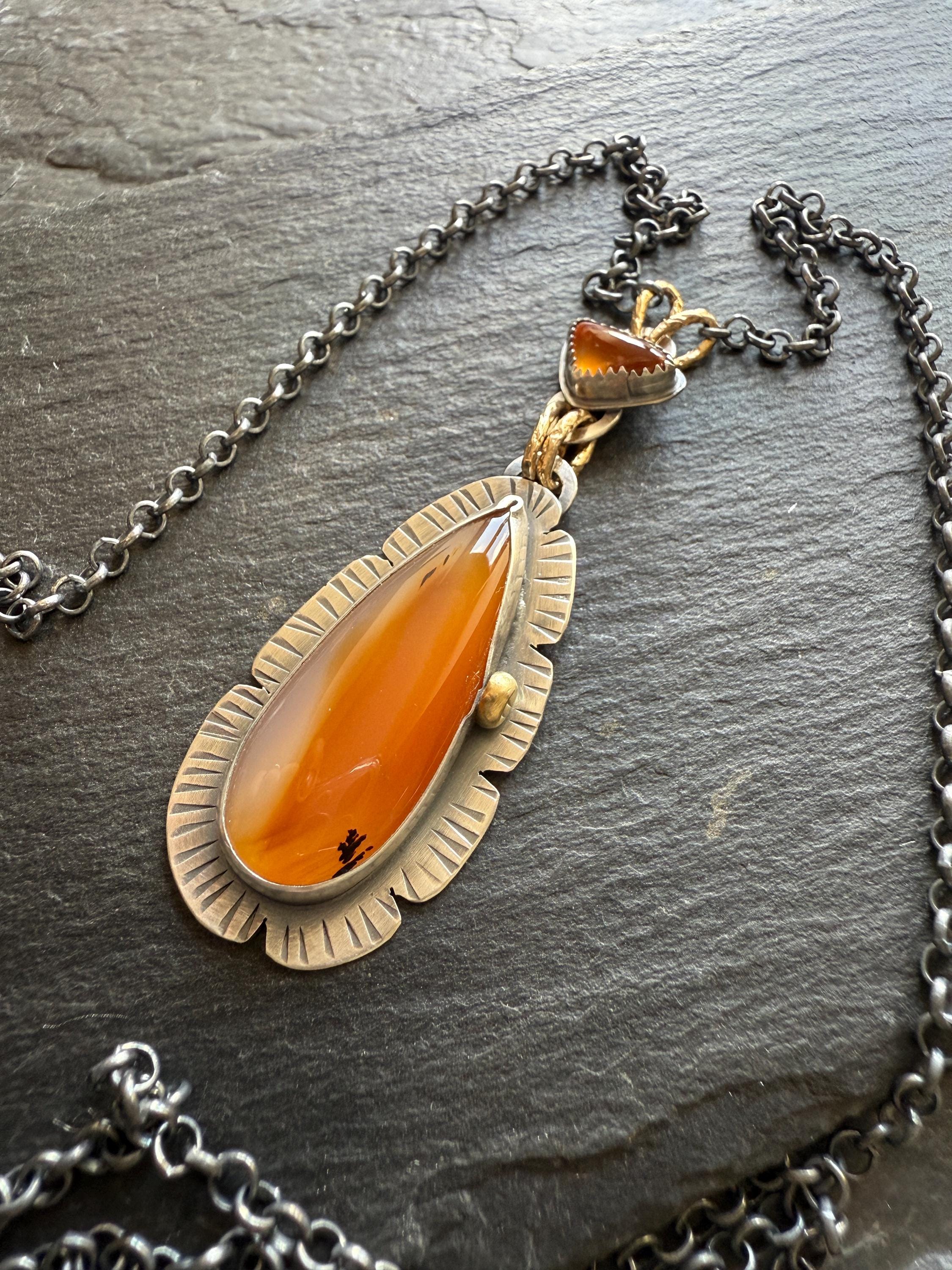 Orange Agate Necklace With Garnet and Mixed Metals Australia
