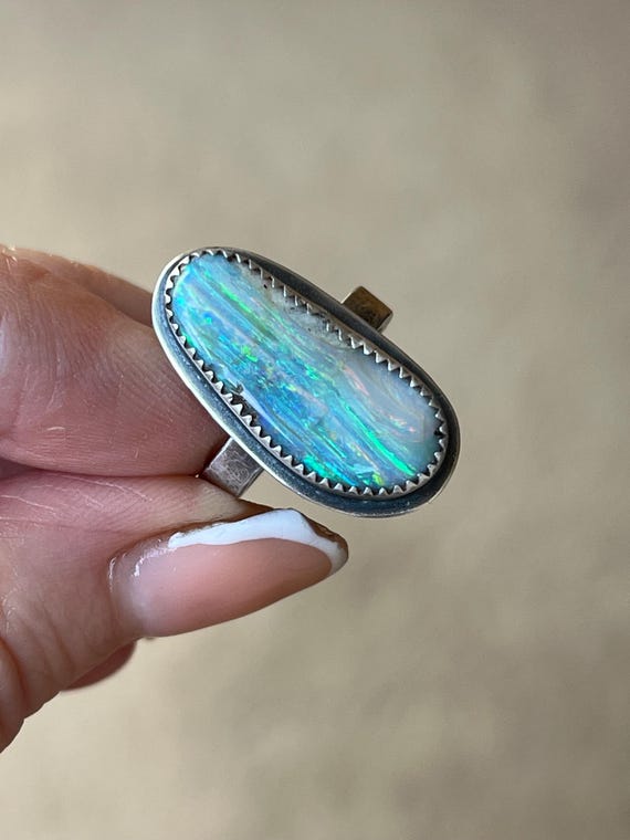 ハンドメイド シルバー925 シルバーリング ボルダーオパール