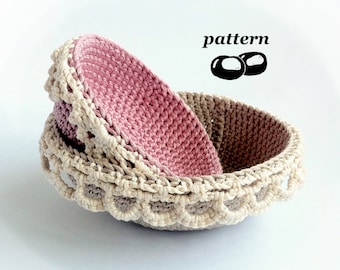 Crochet Bowl Pattern / Nesting Bowls Crochet Pattern / Stackable crochet Bowls / Decorative Bowl Crochet Pattern / Crocheted Ring Bowls