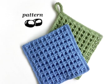 Padrão de pano de prato de crochê / Padrão de pano de prato de crochê / Padrão de crochê para iniciantes, pano de prato em ponto waffle, pegador de panela para fogão de crochê de cozinha