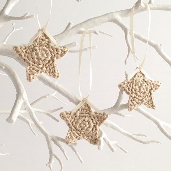 Eco-friendly Decorations / Star Christmas Tree Ornaments / Natural Organic Decorations / Cream Neutral / Set of Three