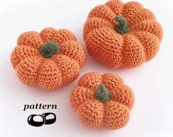 Padrão de abóbora de crochê / Padrão de abóbora de crochê em 3 tamanhos / Mini enfeite de abóbora Decoração de abóbora Halloween Outono Ação de Graças