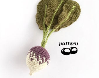 Turnip Crochet Pattern with Leaves | Turnip Crochet Pattern | Rutabaga Crochet Pattern | Crochet Vegetable Pattern | Crochet Play Food