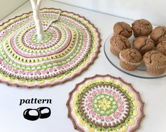 Crochet Mandala and Tree Skirt Pattern / Easter Spring Mandala Pattern / Twig Tree / Spring Petals Cherry Blossom Primroses / Seasons Table