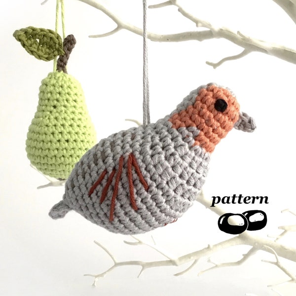 Partridge in a Pear Tree Crochet Pattern / Crochet Partridge Pattern / Partridge Pear Tree Ornaments Christmas Decoration Crochet Pattern