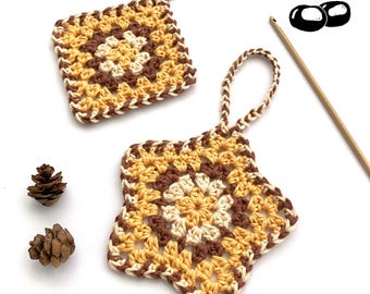 Granny Square and Star Crochet Ornaments Pattern PDF, Seasonal Decoration