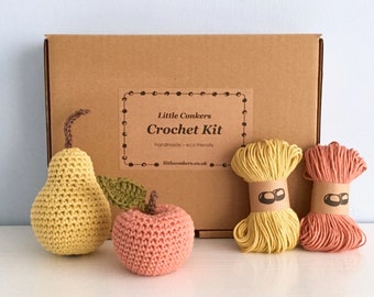 Crochet Kit / DIY Kit Crochet Fruit / Crochet Gift / Eco-friendly Craft Kit / Apple Pear / Gift for Crocheter / Beginner Crochet Level Kit