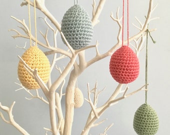 Easter Egg Ornaments / Easter Decorations / Spring Twig Tree Ornaments Hanging Egg Decorations / Pastel Eco-friendly Organic Cotton