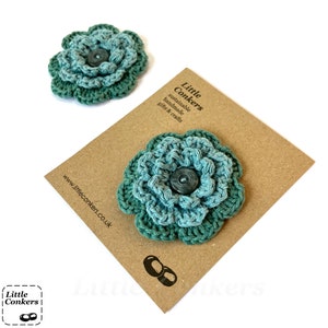 Eco-friendly Flower Brooch Teal Emerald Sea Green Pin Handmade Recycled Floral Brooch Round Layered Button Brooch / Small Gift for Mom Women image 5