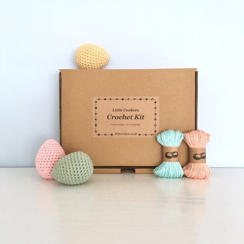 Egg Crochet Kit / DIY Kit / Eco-friendly Gift for a Crocheter Craft Kit / Simple Beginner Crochet Gift Pattern Amigurumi / Easter Eggs image 1