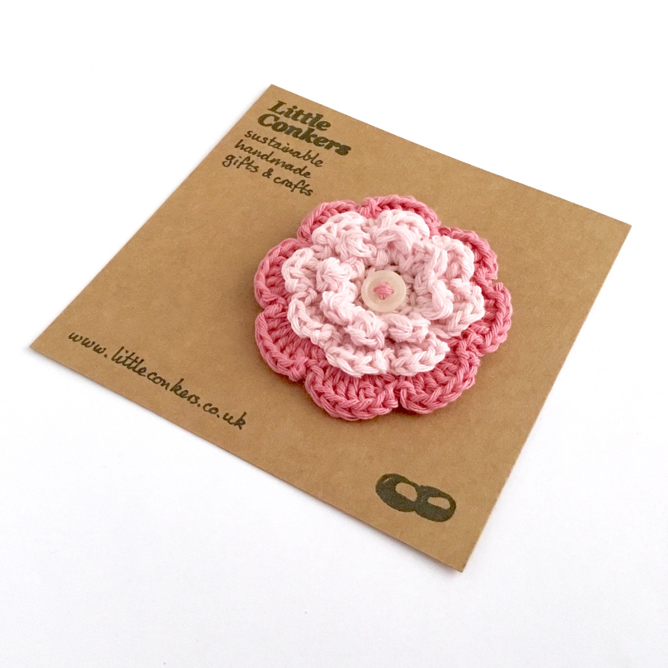 Pink Flower Brooch Eco-Friendly Recycled Zero Waste Gift For Her Crocheted Pin Button/Small Mom Women