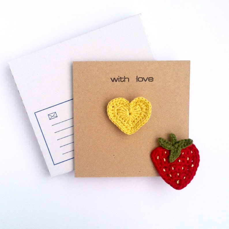 Greetings Card with Brooch for her Love Heart Strawberry Eco-friendly