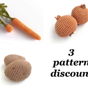 Crochet Vegetable Patterns / Crochet Food Patterns / Carrot Pattern / Onion Pattern / Potato Pattern image 1