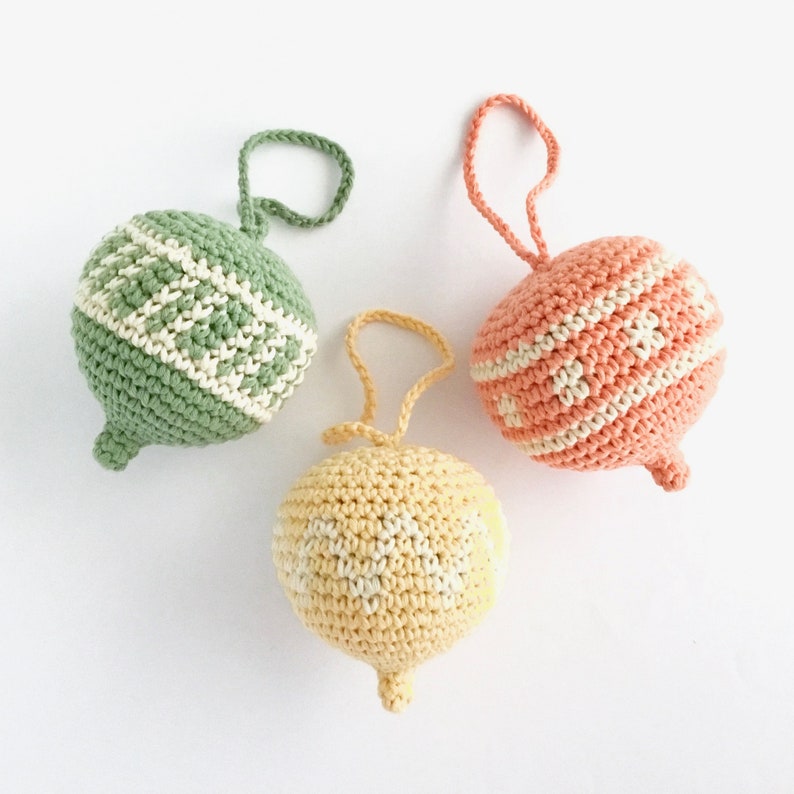 Crocheted ornaments in spring pastel colours
