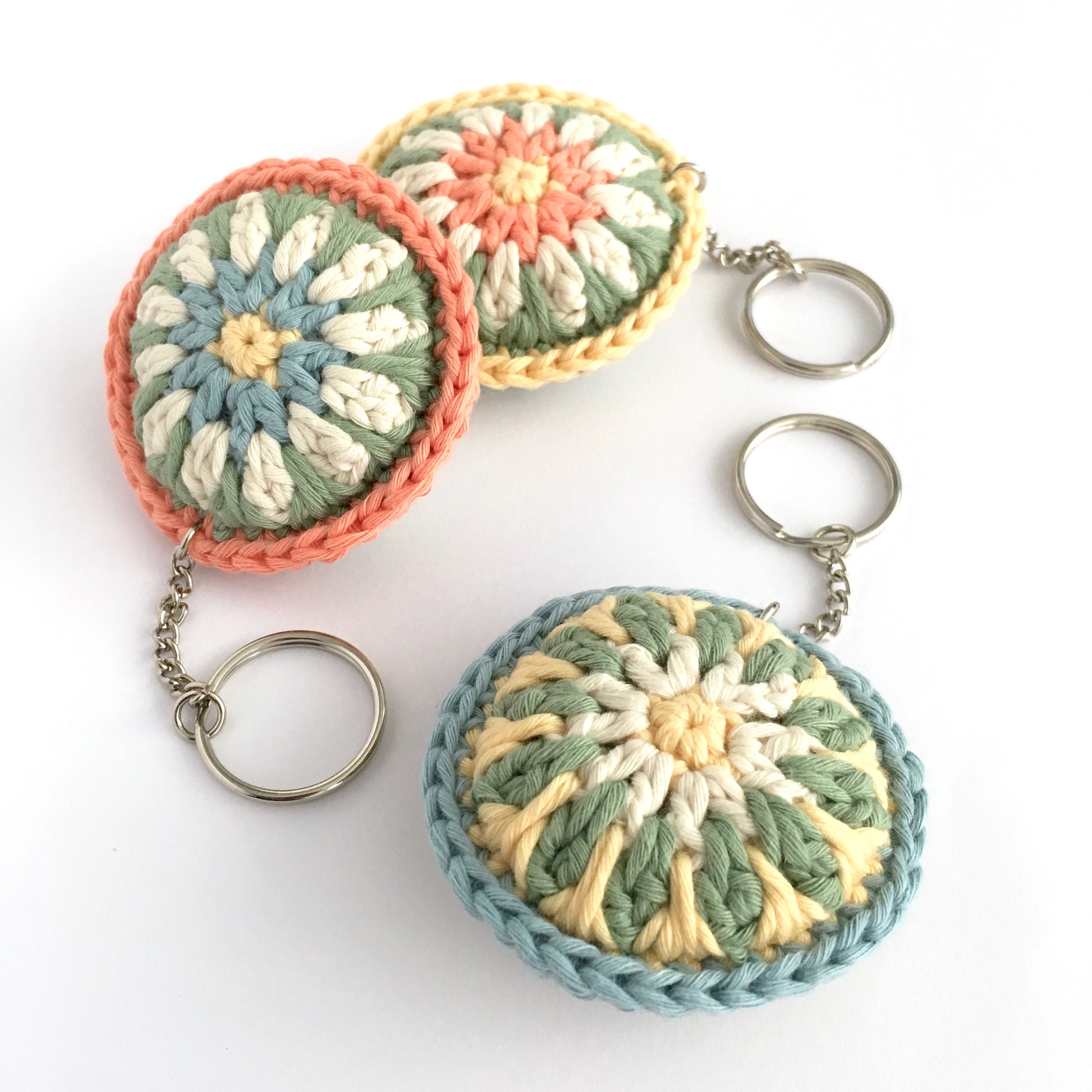 Organic Cotton Crochet Keychain/Bag Charm Spring Pastel Flower Key Ring Eco-Friendly Gift Small For Her Light Soft