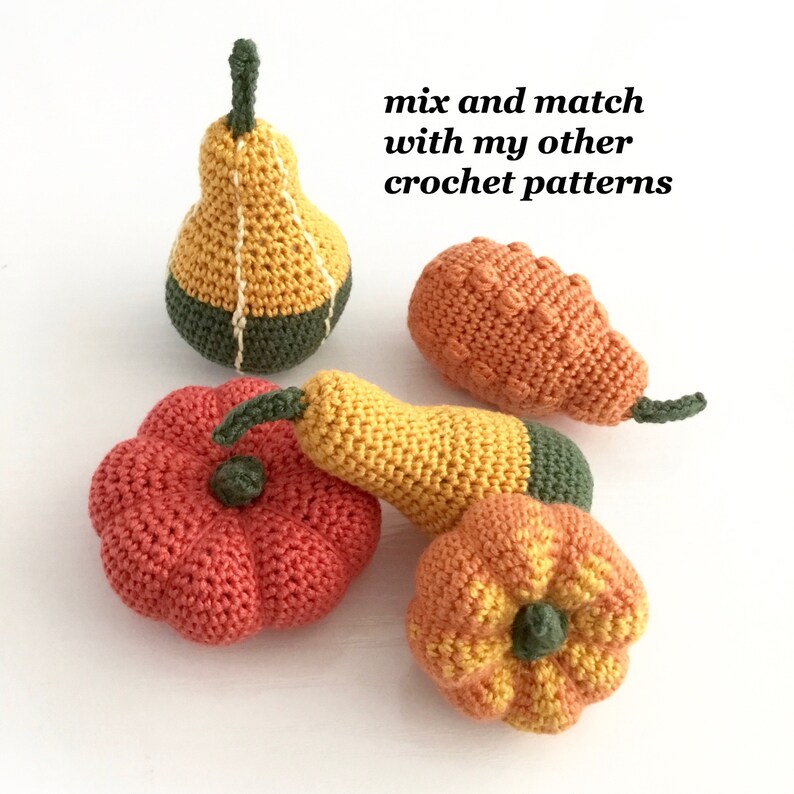 Crocheted mini pumpkins and decorative gourds