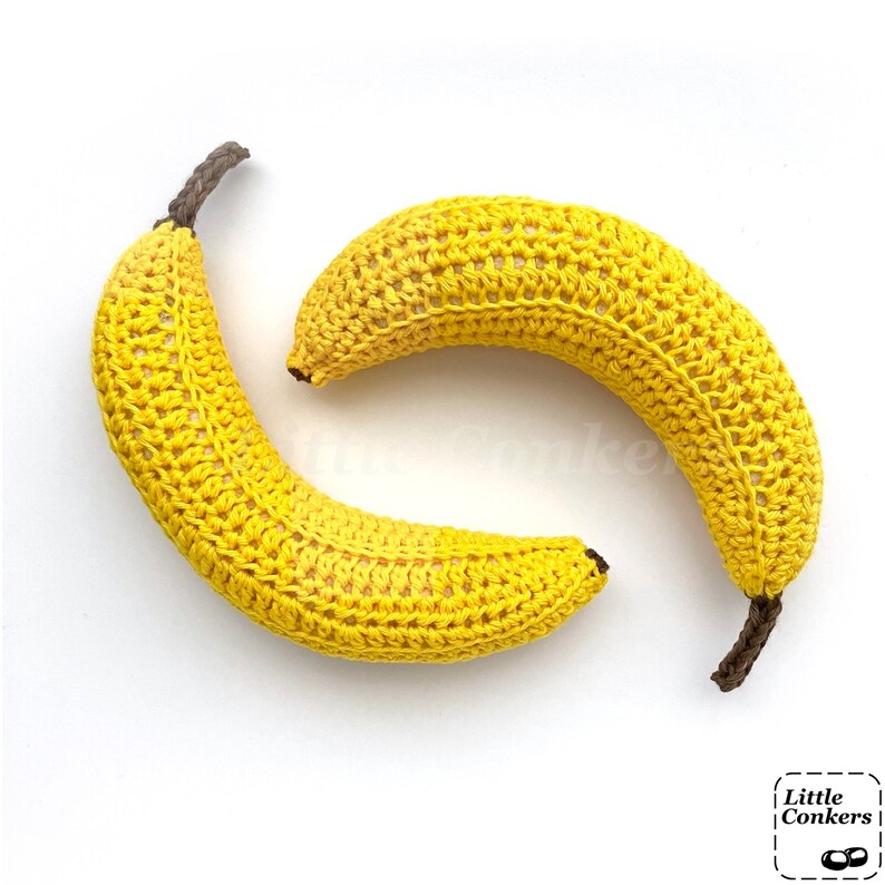 Two crocheted bananas.