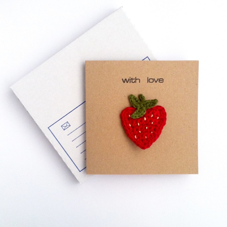 Greetings Card with Brooch for her Love Heart Strawberry Eco-friendly