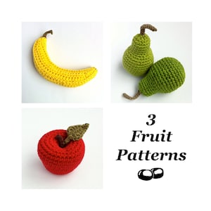 Crochet Fruit Patterns / Crochet Food Patterns / Crochet Banana Pattern / Apple Crochet Pattern / Pear Crochet Pattern