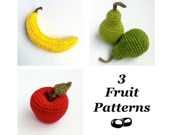 Crochet Fruit Patterns / Crochet Food Patterns / Crochet Banana Pattern / Apple Crochet Pattern / Pear Crochet Pattern