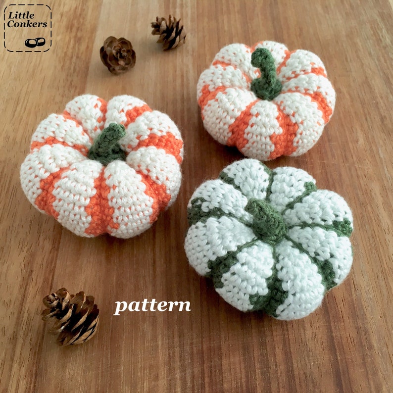 Pumpkin Crochet Pattern / Striped Pumpkin Pattern Sweet Dumpling Squash Pattern / Pumpkin Ornament Halloween Decoration Autumn Thanksgiving image 2