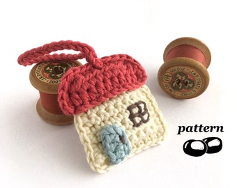 Cottage Keychain Crochet Pattern / Keyring Key Fob Crochet Pattern / First Home Little House New Home Sweet Home Hanging Ornament