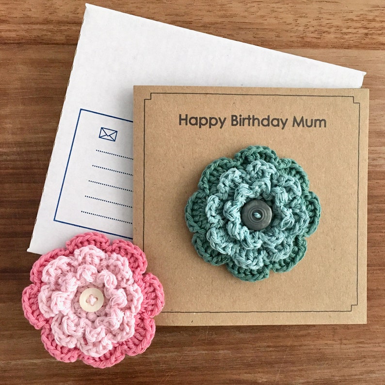 Personalised Any Occasion Card Birthday Card for her with Flower Brooch 2nd Anniversary Cotton Wedding Anniversary Recycled Card Zero Waste image 3