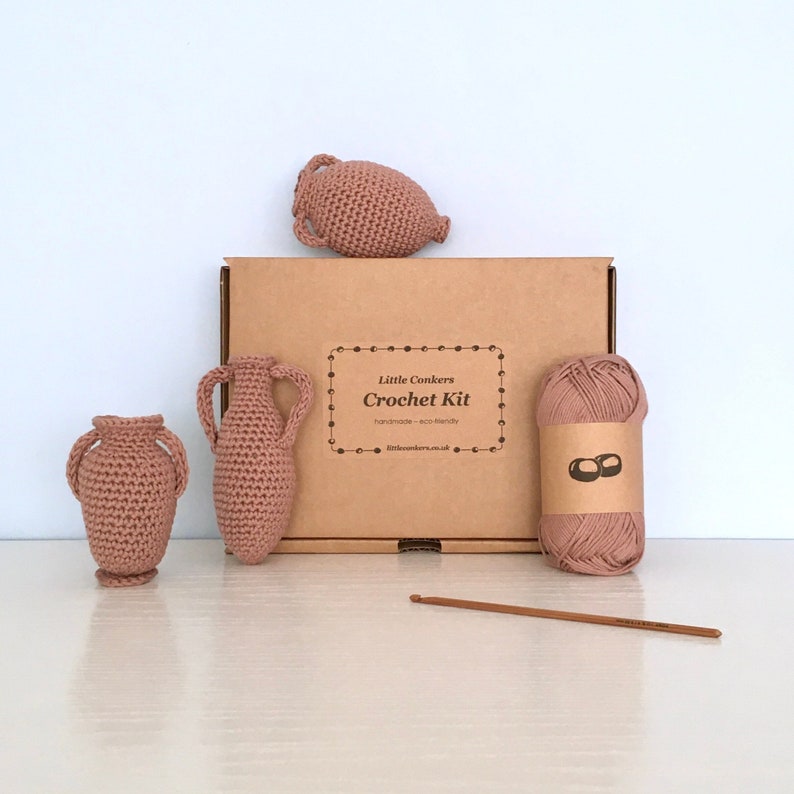 Crochet Kit for Greek Amphorae / Crochet DIY Kit Craft Kit / Gift for a Crocheter / Terra Cotta Greek Roman Pottery Ornament Crochet Pattern image 1