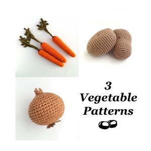 Crochet Vegetable Patterns / Crochet Food Patterns / Carrot Pattern / Onion Pattern / Potato Pattern image 2