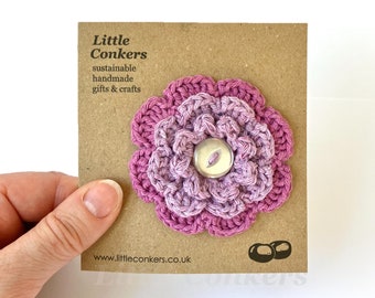 Purple Flower Brooch Pin Handmade Violet Lilac Mauve Pink Floral Brooch Round Layered Button Brooch / Gift for Mom Small Gift for Women