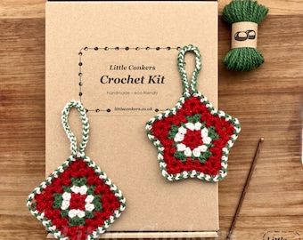 Christmas Ornament Crochet Kit / Granny Crochet Kit / Make Your Own Crochet Ornaments / Eco-friendly Christmas Crochet Gift for Crocheter