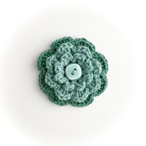 Eco-friendly Flower Brooch Teal Emerald Sea Green Pin Handmade Recycled Floral Brooch Round Layered Button Brooch / Small Gift for Mom Women image 3