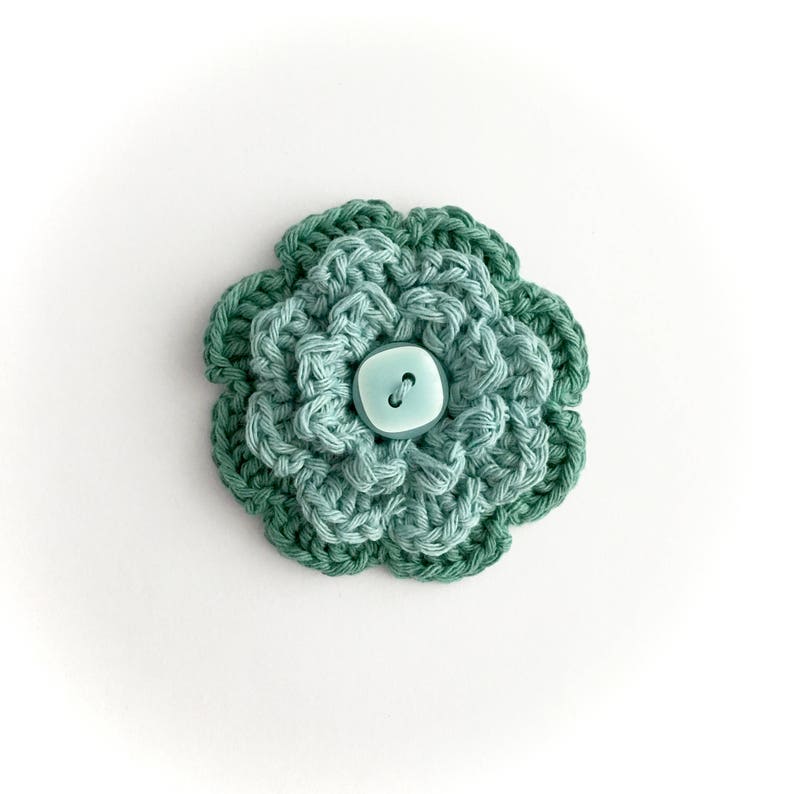 Eco-friendly Flower Brooch Teal Emerald Sea Green Pin Handmade Recycled Floral Brooch Round Layered Button Brooch / Small Gift for Mom Women image 3