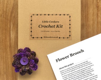 Flower Brooch Crochet Kit / DIY Kit / Craft Kit / Make Your Own Crochet Flower / Secret Santa Gift for Crocheter / Eco-friendly Gift for Her