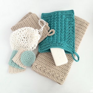 Crochet Bathroom Set / Washcloth / Guest Towel / Wash Mitt / Face Scrubbies / Laundry Bag Crochet Patterns image 6