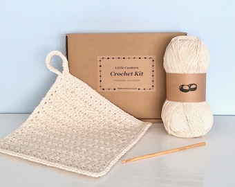 Crochet Dishcloth Kit / DIY Crochet Kit Make your Own Dishcloth / Simple Crochet Beginner Kit / Eco-friendly Recycled Gift for Crocheter