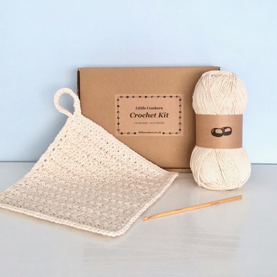 Crochet Dishcloth Kit / DIY Crochet Kit Make Your Own Dishcloth / Simple Crochet  Beginner Kit / Eco-friendly Recycled Gift for Crocheter 