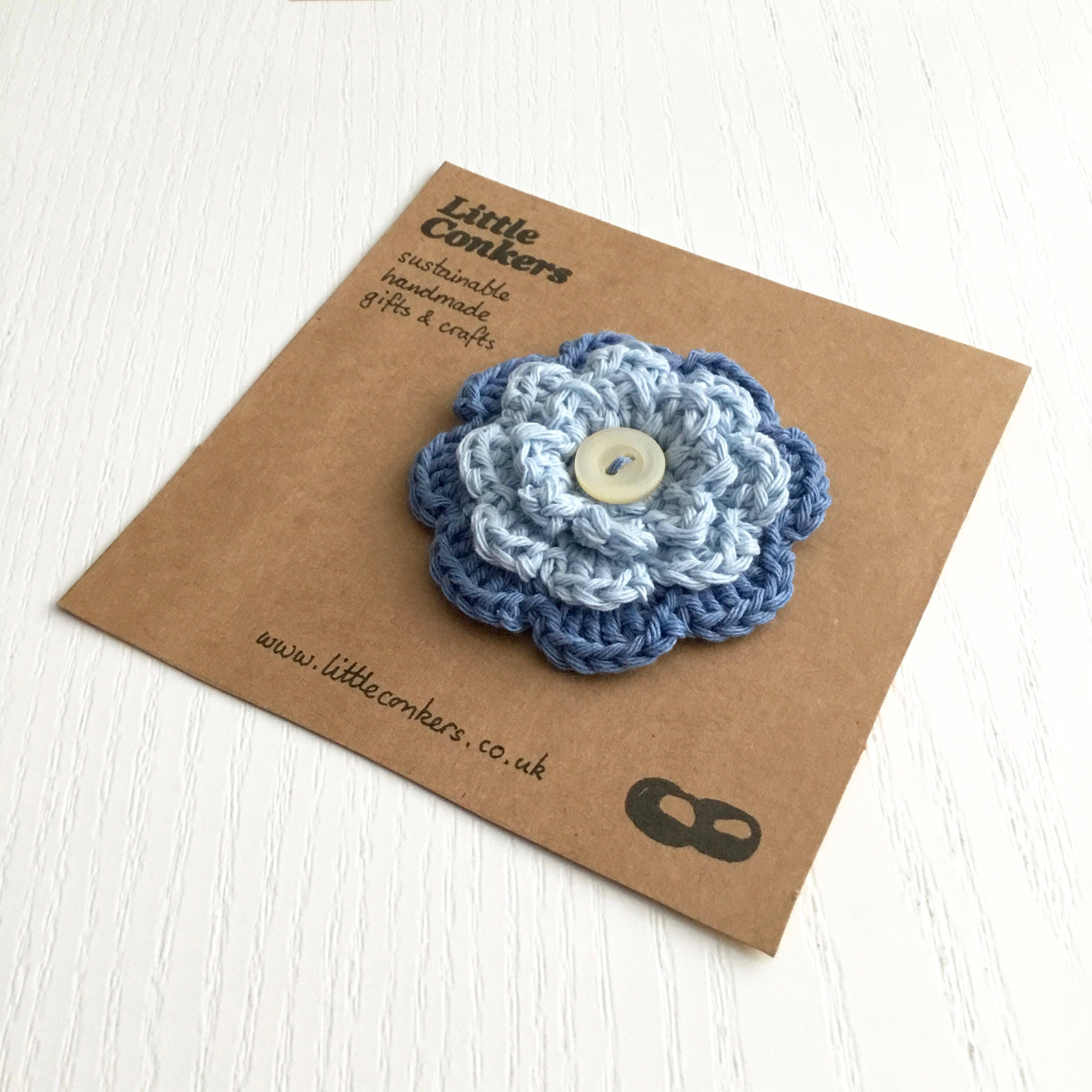 Blue Brooch Pin Handmade Flower/Recycled Zero Waste Gift For Women Co-Worker Mother’s Day Mom Her Mum