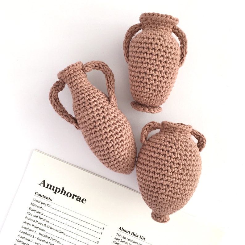 Crochet Kit for Greek Amphorae / Crochet DIY Kit Craft Kit / Gift for a Crocheter / Terra Cotta Greek Roman Pottery Ornament Crochet Pattern image 5