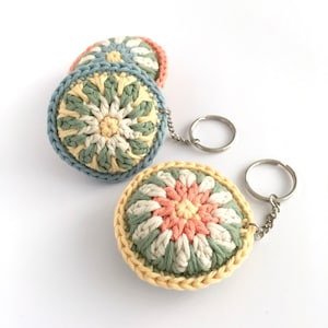 Organic Cotton Crochet Keychain / Bag Charm / Spring Pastel Flower Key Ring Eco-friendly Gift Small Gift for her / Light Soft Keychain