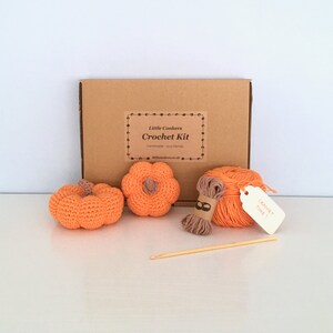 Crochet kit with yarn and crochet hook in a kraft box