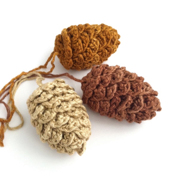 Pine Cone Decorations / Fir Cones Pinecones Twig Tree Decorations / Christmas Tree Ornaments / Crochet Pinecone Autumn Winter Holiday Decor