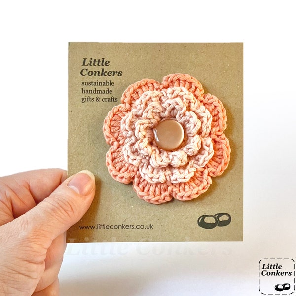 Eco-friendly Peach Fuzz Flower Brooch Pin / Handmade Organic Cotton Floral Brooch Apricot Upcycled Button Brooch Gift for Her / Pantone 2024