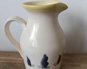 Vintage French Milk Jug Hand-Painted Carnac Pottery, Brittany France Signed "BH"