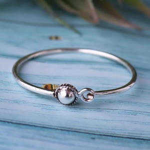 Sterling Silver Orb Bangle, Oxidized Cuff, Boho Statement Jewelry, Adjustable Handmade Bracelet